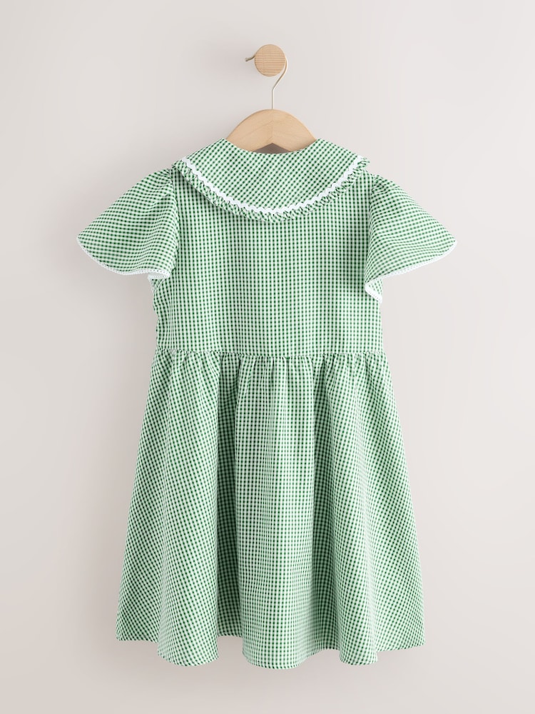 Green Gingham Cotton Rich Angel Sleeve School Dress (3-14yrs) - Image 2 of 4