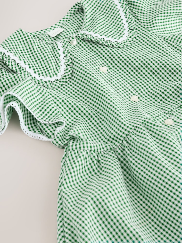 Green Gingham Cotton Rich Angel Sleeve School Dress (3-14yrs) - Image 4 of 4
