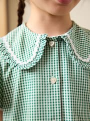 Green Gingham Cotton Rich Angel Sleeve School Dress (3-14yrs) - Image 5 of 9