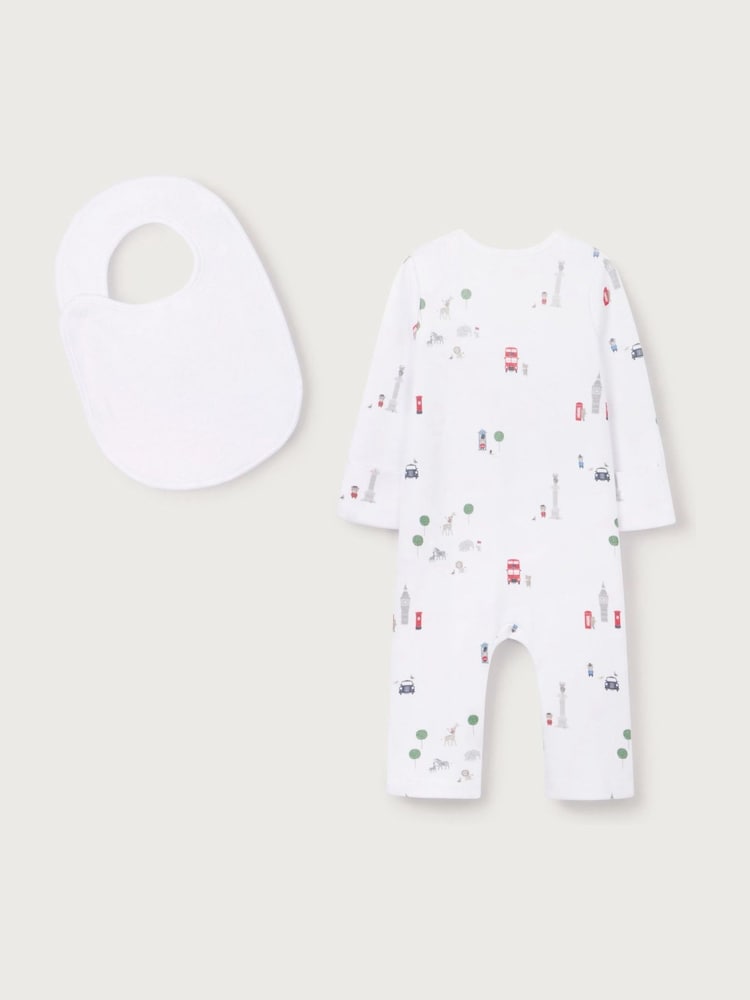 The White Company Sightseeing London White Sleepsuit & Bib Set - Image 5 of 5 The White Company Sightseeing London White Sleepsuit & Bib Set - Image 5 of 5