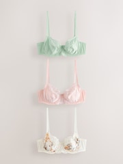 Cream/Pink/Green 3 Pack Non Pad Full Cup Bras - Image 6 of 11