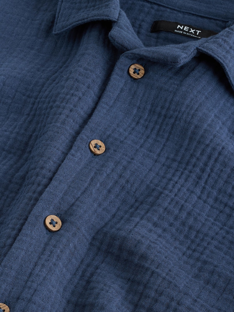 Bleumarin - Cămașă cu mânecă scurtă, guler rever și dublu strat de pânză (3-16ani) - Imaginea 4 din 4