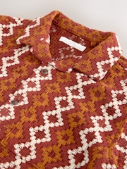 Rust Brown Short Sleeve Textured Stripe Revere Shirt (3-16yrs) - Image 3 of 4