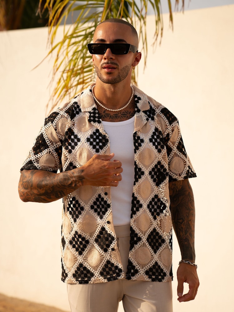 MAUVAIS Paraiso Square Crochet Knit Shirt - Imagen 1 de 4