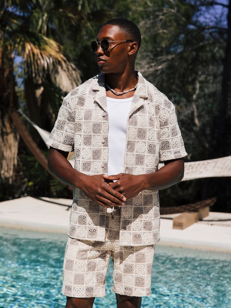MAUVAIS Natural Tulum Checked Crochet Shirt - Image 1 of 8