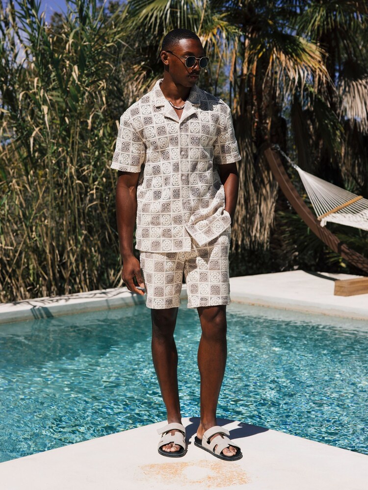 MAUVAIS Natural Tulum Checked Crochet Lined Shorts - Image 2 of 6