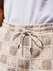 MAUVAIS Natural Tulum Checked Crochet Lined Shorts - Image 5 of 6