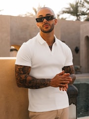 MAUVAIS White Elysee Ribbed Revere Polo - Image 1 of 4