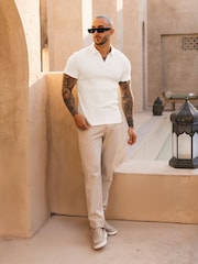 MAUVAIS White Elysee Ribbed Revere Polo - Image 2 of 4