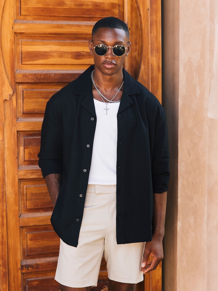 MAUVAIS Black Deveron Long Sleeve Revere Shirt - Image 1 of 6