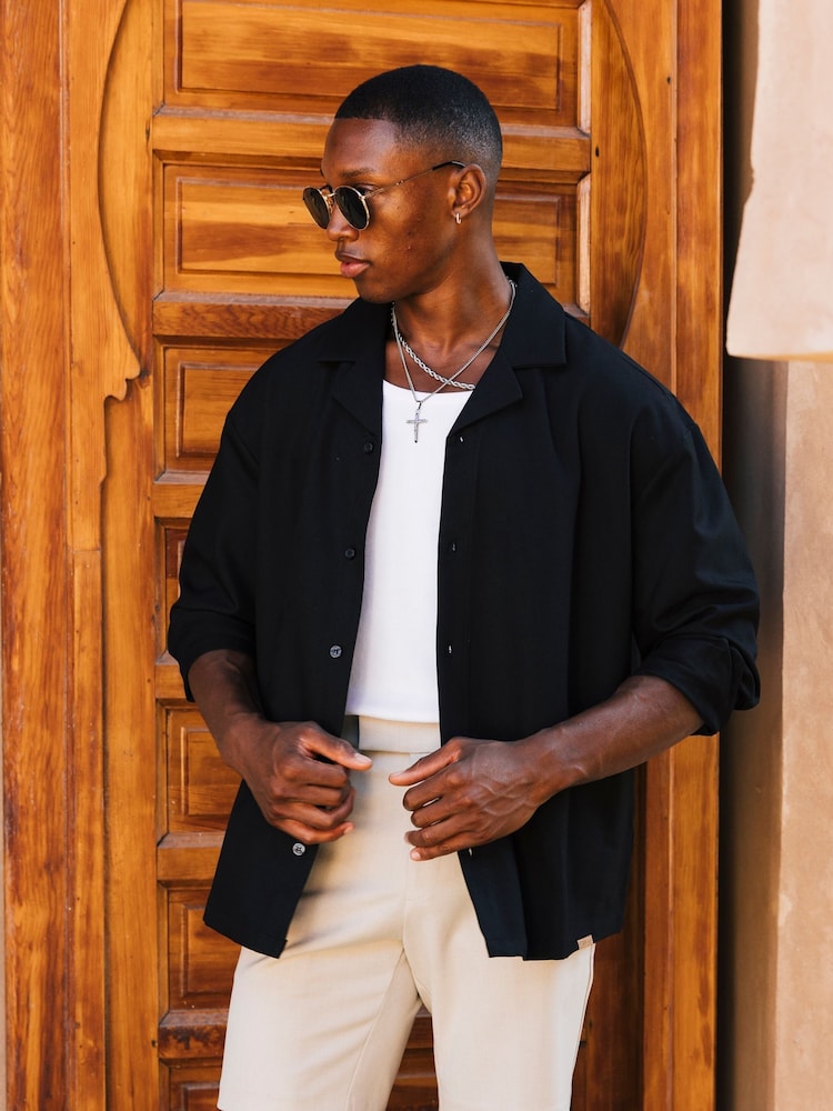 MAUVAIS Black Deveron Long Sleeve Revere Shirt - Image 2 of 6