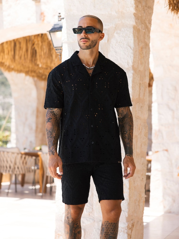 MAUVAIS Black Destino Embroidered Relaxed Fit Shorts - Image 2 of 7 MAUVAIS Black Destino Embroidered Relaxed Fit Shorts - Image 2 of 7