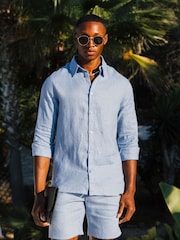 Azul - MAUVAIS Nammos Pure Linen Tailored Shirt - Imagem 1 de 6