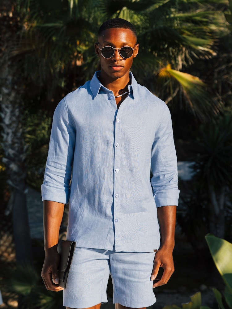 Azul - MAUVAIS Nammos Pure Linen Tailored Shirt - Imagem 1 de 6