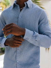 Azul - MAUVAIS Nammos Pure Linen Tailored Shirt - Imagem 2 de 6