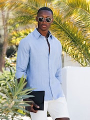 Azul - MAUVAIS Nammos Pure Linen Tailored Shirt - Imagem 6 de 6