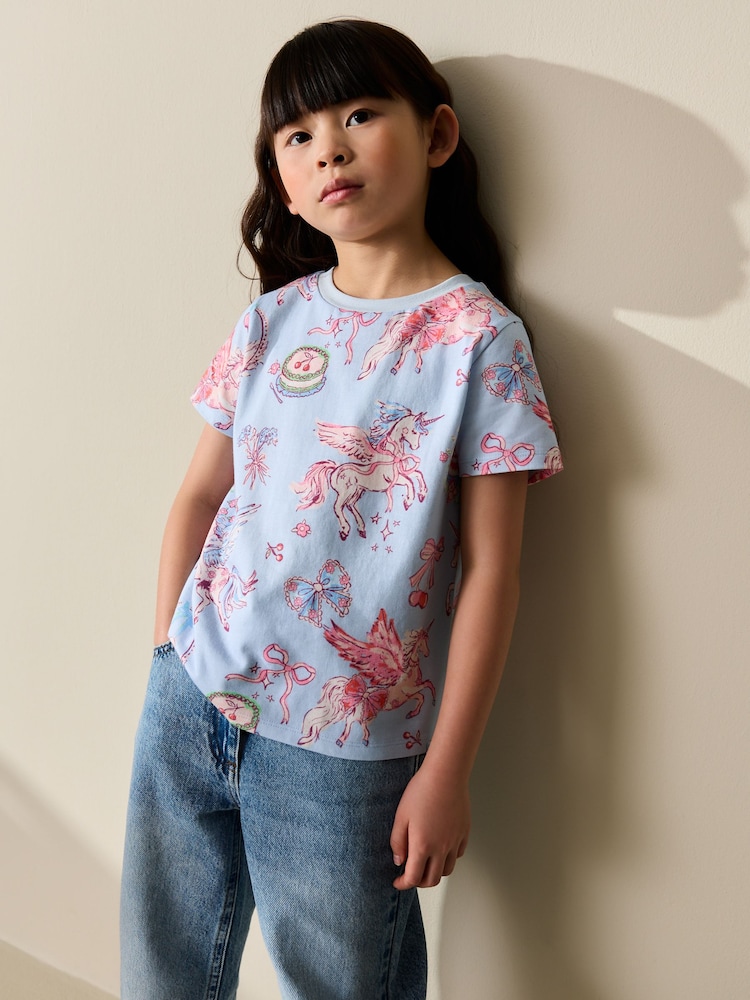 Blue Unicorn Print T-Shirt (3-16yrs) - Image 1 of 7 Blue Unicorn Print T-Shirt (3-16yrs) - Image 1 of 7