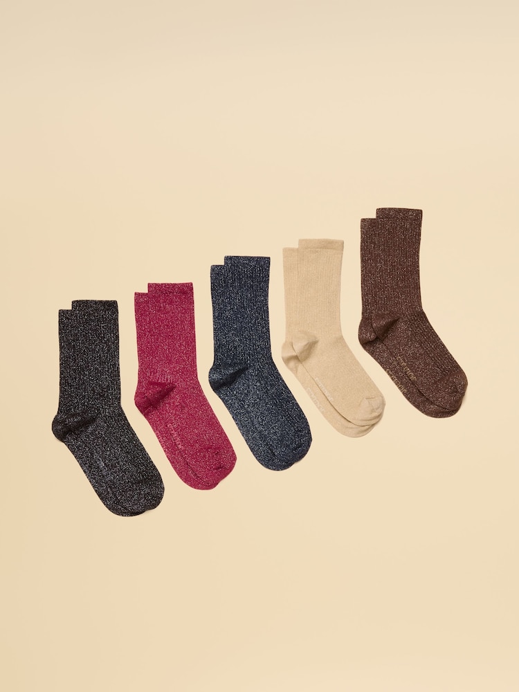 Joules Freya Multi 5 Pack Glitter Ankle Socks - Image 1 of 3 Joules Freya Multi 5 Pack Glitter Ankle Socks - Image 1 of 3