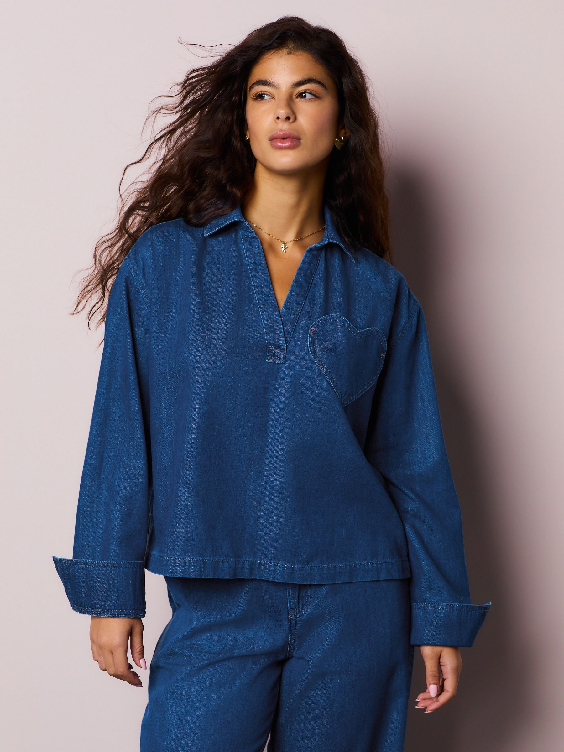 Buy Dark Blue Heart Pocket Detail Overhead Denim Shirt from Next USA