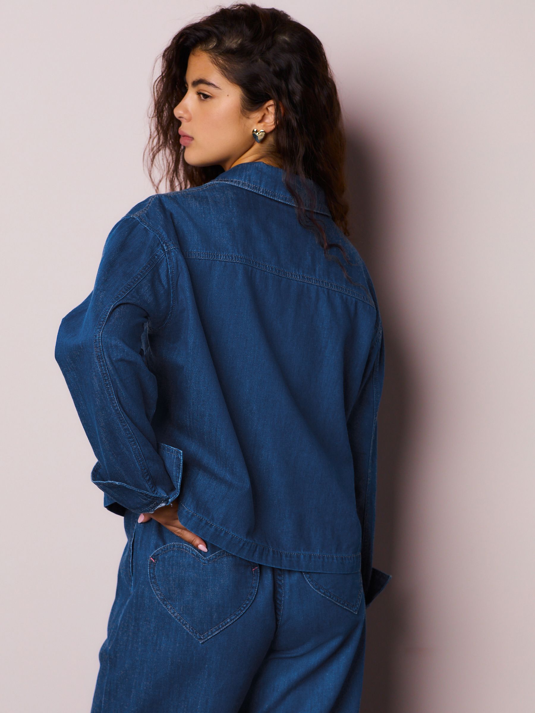 Buy Dark Blue Heart Pocket Detail Overhead Denim Shirt from Next USA
