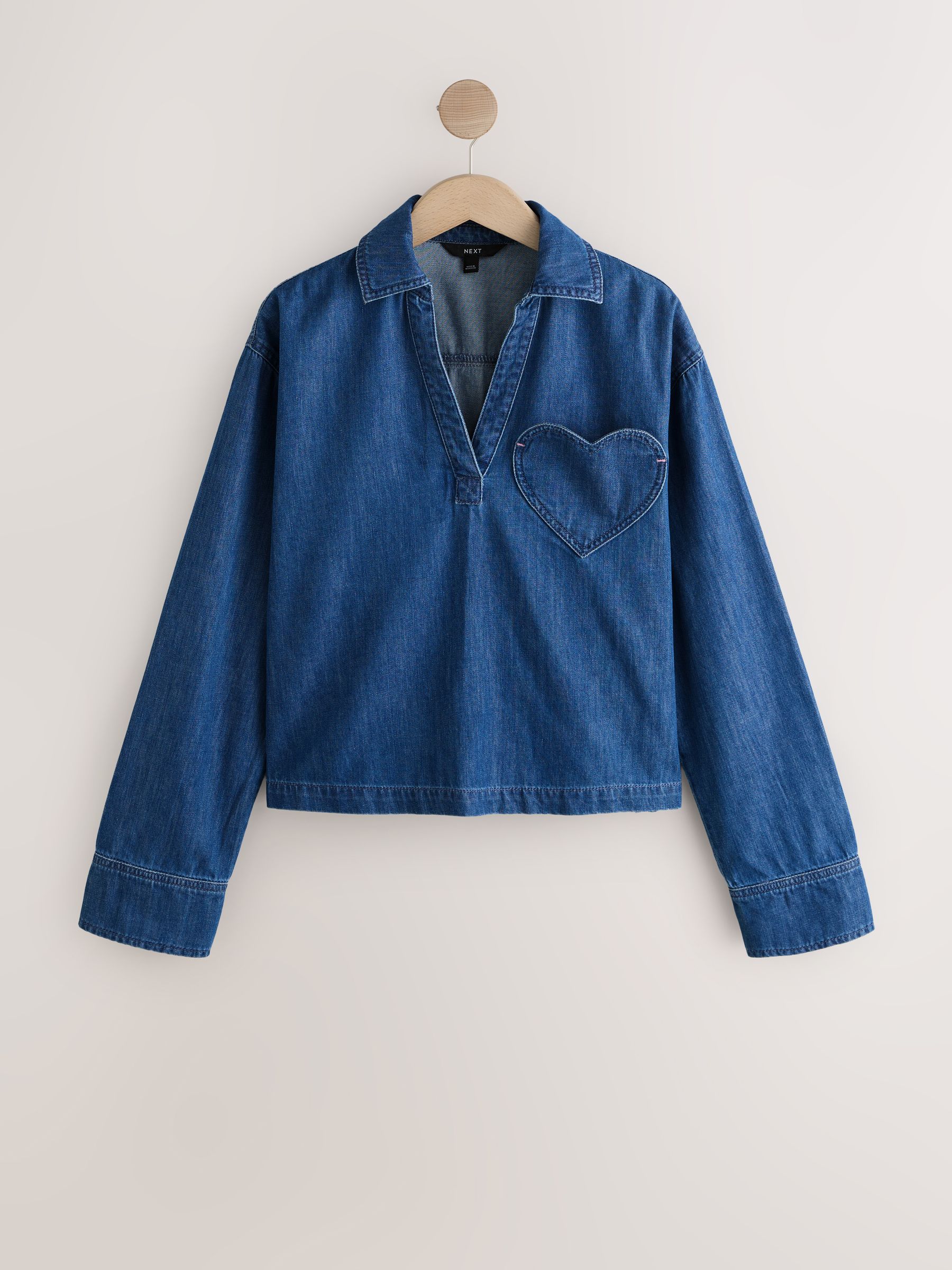 Buy Mid Blue Heart Pocket Detail Overhead Denim Shirt from Next USA
