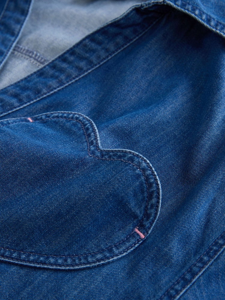 Mid Blue Heart Pocket Detail Overhead Denim Shirt - Image 8 of 8