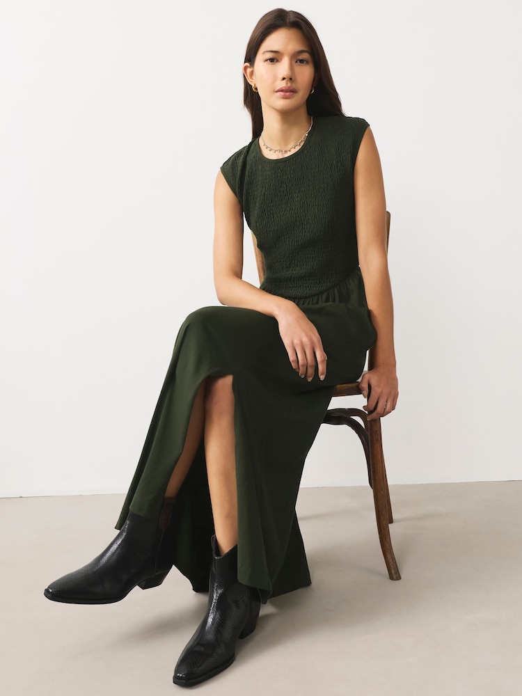 Verde caqui - Cap Sleeve Shirred Body Jersey Midi Dress - Imagen 1 de 9 Verde caqui - Cap Sleeve Shirred Body Jersey Midi Dress - Imagen 1 de 9