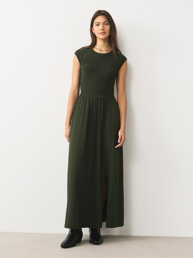 Verde caqui - Cap Sleeve Shirred Body Jersey Midi Dress - Imagen 2 de 9 Verde caqui - Cap Sleeve Shirred Body Jersey Midi Dress - Imagen 2 de 9
