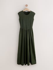 Verde caqui - Cap Sleeve Shirred Body Jersey Midi Dress - Imagen 6 de 9