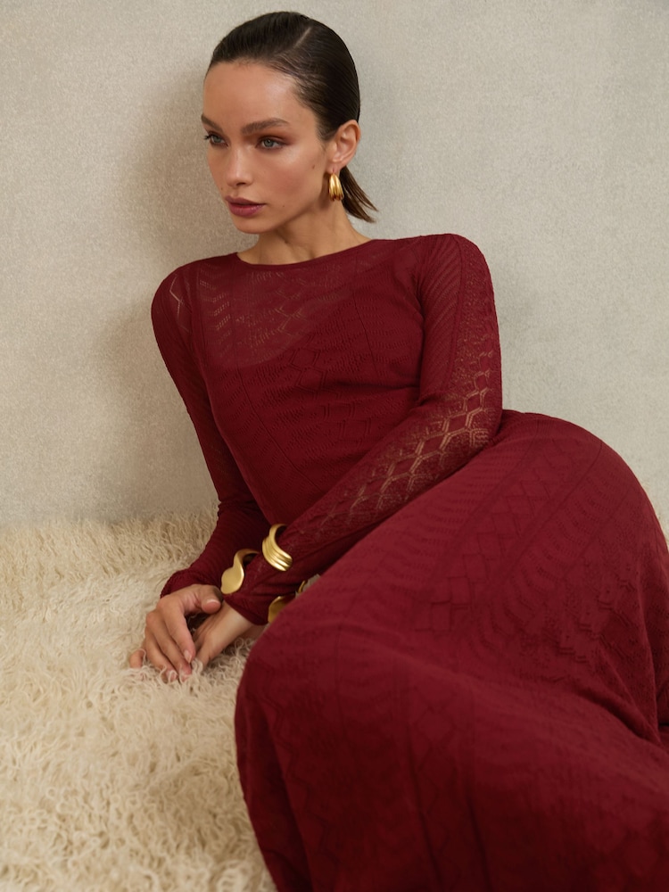 Reiss Ami Stitched Knitted Maxi Dress - Red Reiss Ami Stitched Knitted Maxi Dress - Red
