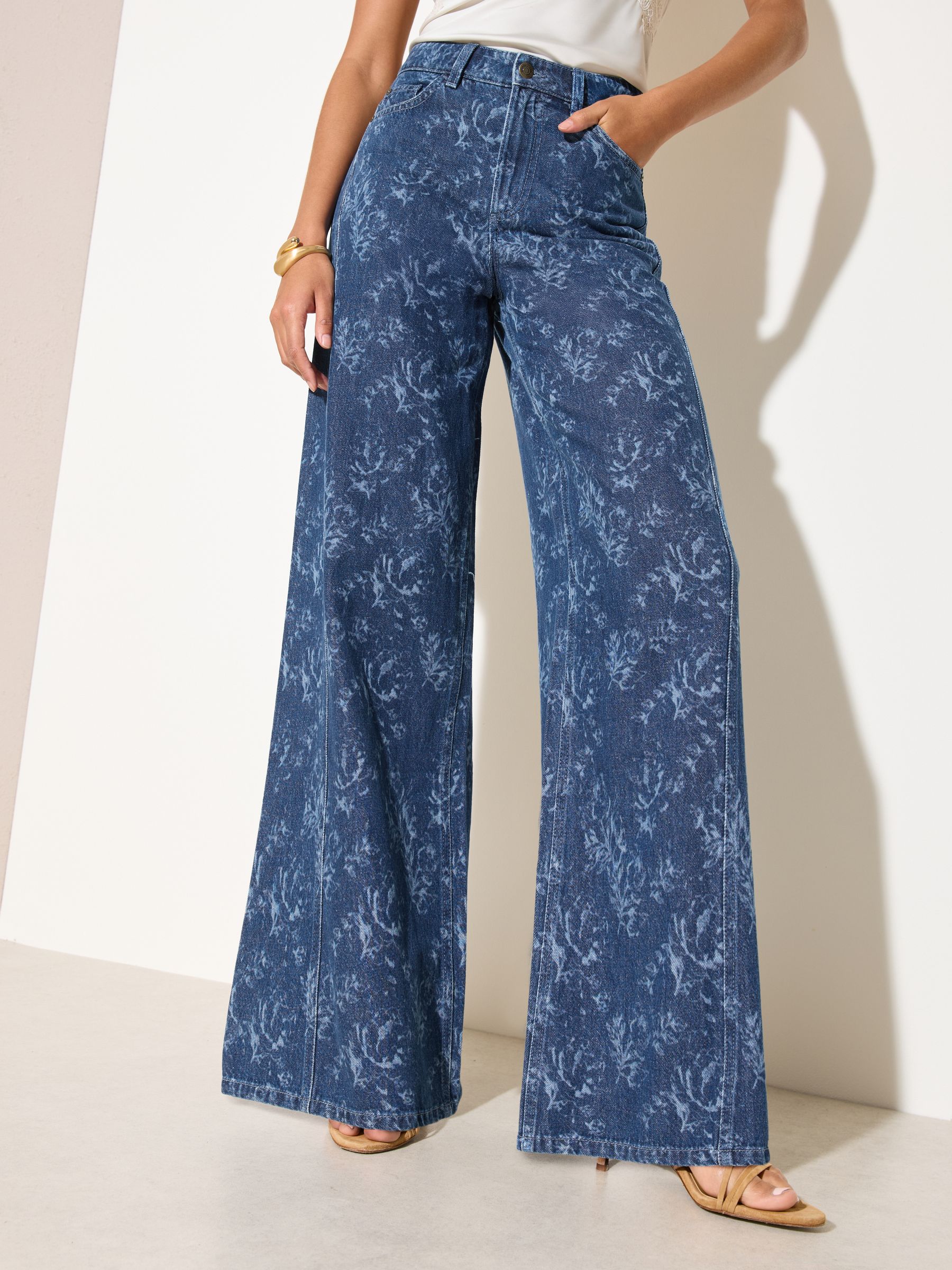 Buy Friends Like These Dark Wash Floral Relaxed Wide Leg Jeans