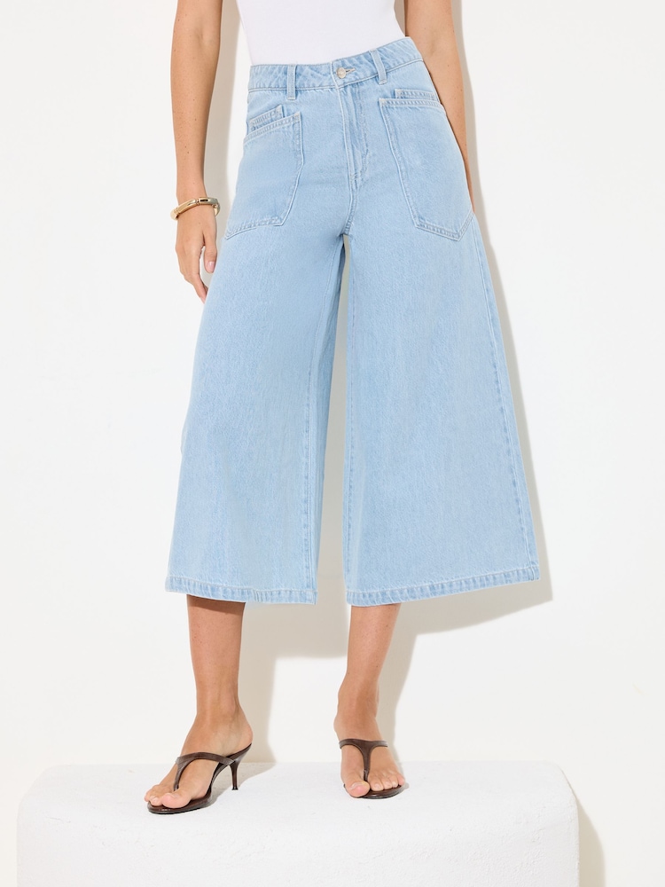 Friends Like These Mid Wash Denim Wide Leg Culotte Jeans - Image 2 of 4