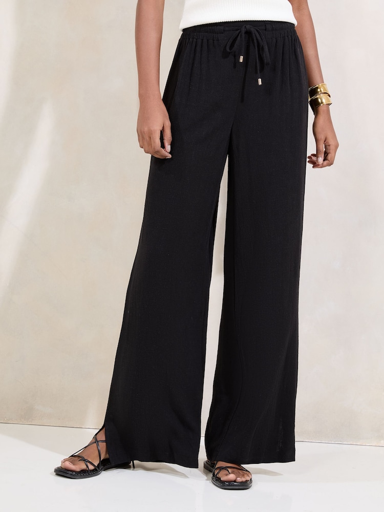 Lipsy Black Wide Leg Touch of Linen Trousers - Image 1 of 4
