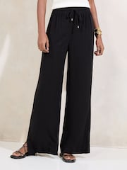 Lipsy Black Petite Wide Leg Touch of Linen Trousers - Image 1 of 4