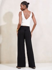 Lipsy Black Petite Wide Leg Touch of Linen Trousers - Image 4 of 4