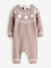The White Company Cotton Blend Bear Fairisle Knitted Brown Romper All in one - Imagen 1 de 1