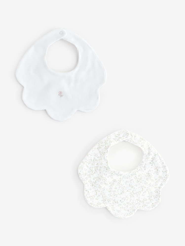 The White Company Clementine Floral Embroidered Scallop White Bibs 2 Pack - Image 2 of 4 The White Company Clementine Floral Embroidered Scallop White Bibs 2 Pack - Image 2 of 4