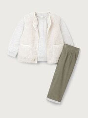 The White Company Cotton White Sweatshirt Trousers & Borg Gilet Set - Image 1 of 5
