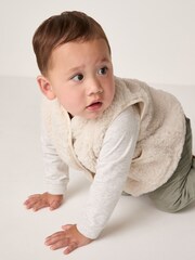 The White Company Cotton White Sweatshirt Trousers & Borg Gilet Set - Image 4 of 5