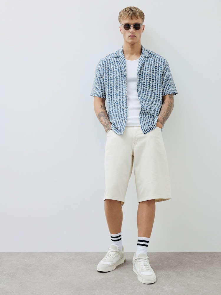 River Island Cream Regular Fit Denim Shorts - Image 1 of 4