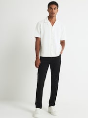 River Island Cream Slim Fit Textured Revere Jersey Shirt - Image 2 of 4