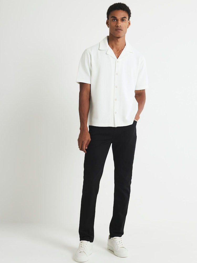 River Island Cream Slim Fit Textured Revere Jersey Shirt - Image 2 of 4