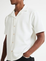 River Island Cream Slim Fit Textured Revere Jersey Shirt - Image 3 of 4