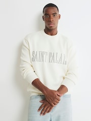 River Island Cream Regular Fit Saint Palais Crew Neck Jumper - Image 1 of 4
