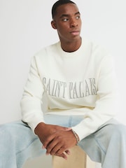 River Island Cream Regular Fit Saint Palais Crew Neck Jumper - Image 2 of 4