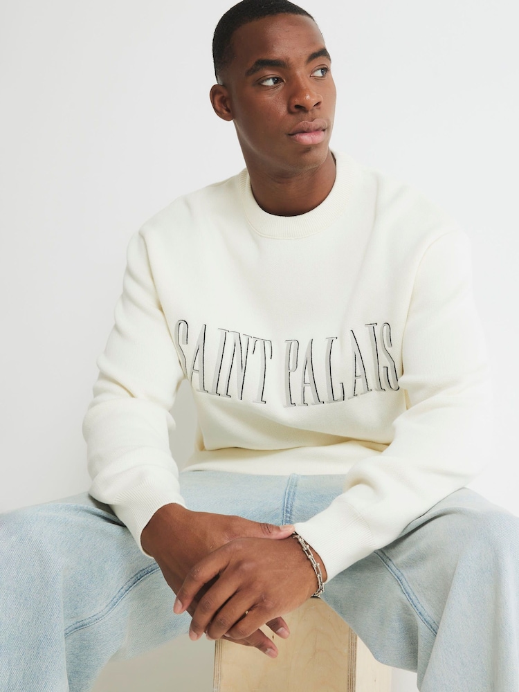 River Island Cream Regular Fit Saint Palais Crew Neck Jumper - Image 2 of 4