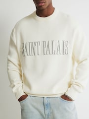 River Island Cream Regular Fit Saint Palais Crew Neck Jumper - Image 4 of 4