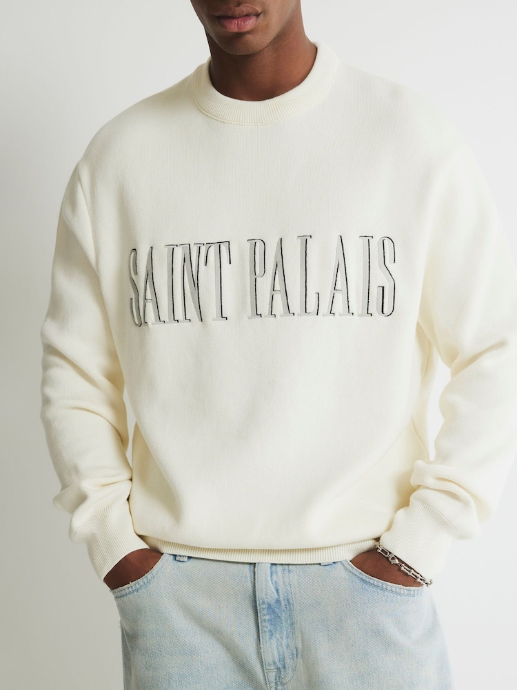 River Island Cream Regular Fit Saint Palais Crew Neck Jumper - Image 4 of 4