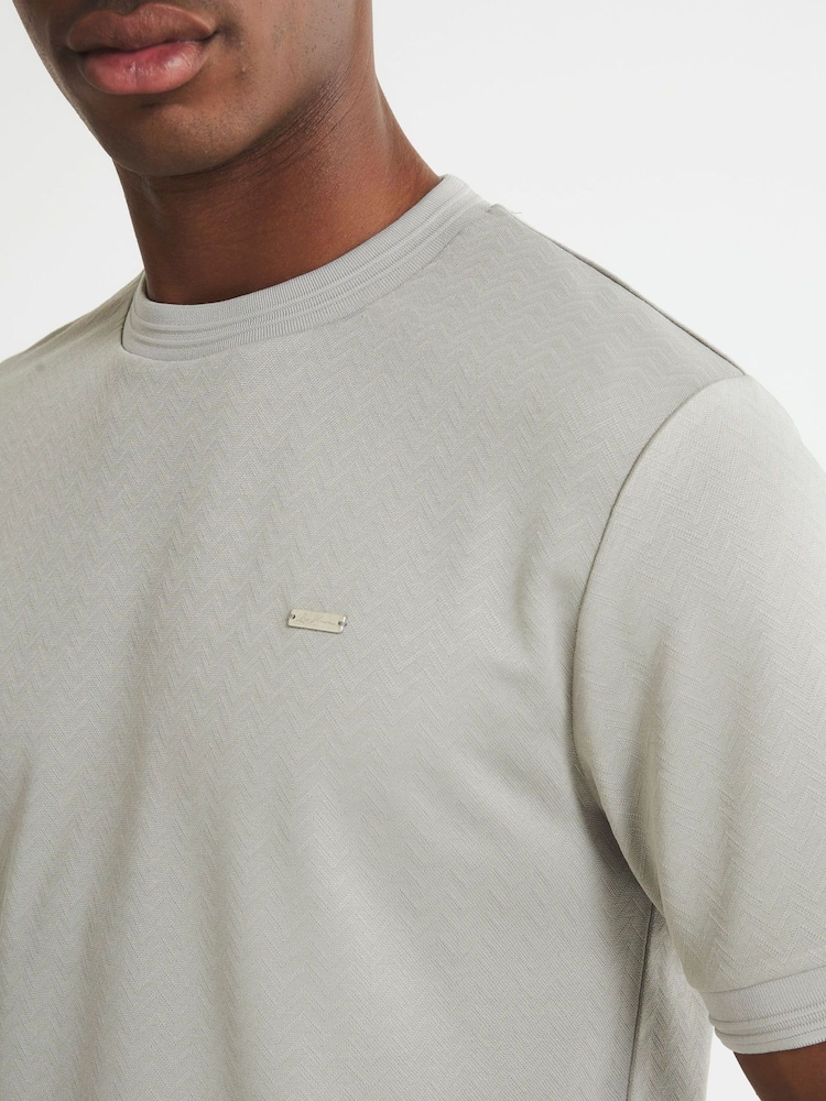 River Island Natural Slim Fit Jacquard T-Shirt - Image 4 of 4