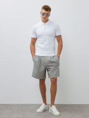 River Island White Grid Textured Muscle Fit Knit Polo Shirt - Image 2 of 4